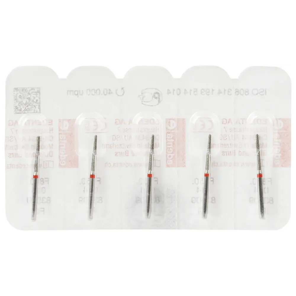Edenta Diamanten 850 - Packung 5 Stück rot fein, FG, Figur 199 Konus rund, 10 mm, ISO 014