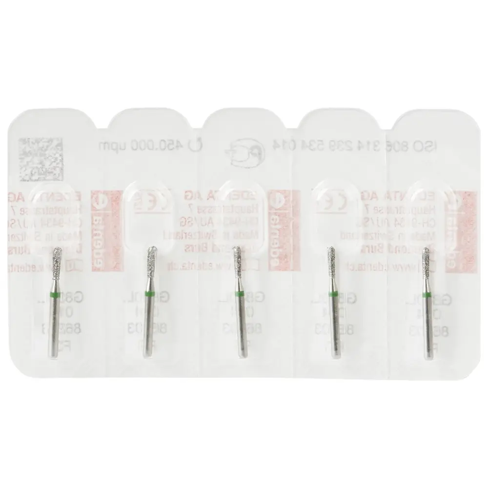 Edenta Diamanten 830L - Packung 5 Stück grün grob, FG, Figur 239 Birne lang, 5 mm, ISO 014