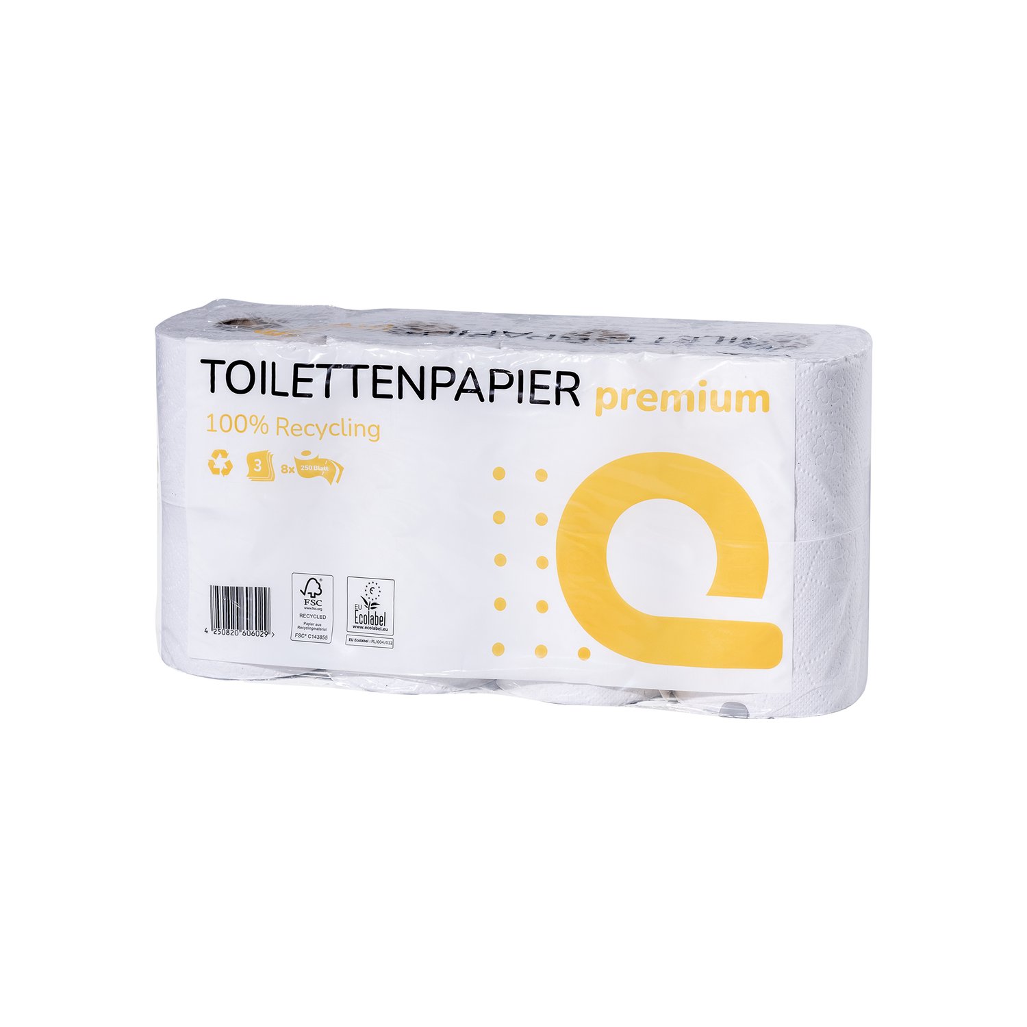 Toilettenpapier Kleinrolle, 3-lagig, 250 Blatt,48 Rollen, Recycling, FSC Recycled 100%