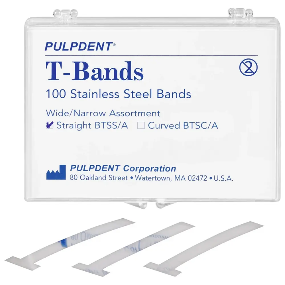 90812_PCA_TBands__Packung_100_Stueck_sortiert_gerade_Stahl PULPDENT PCA T-Bands - Packung 100 Stück sortiert, gerade, Stahl