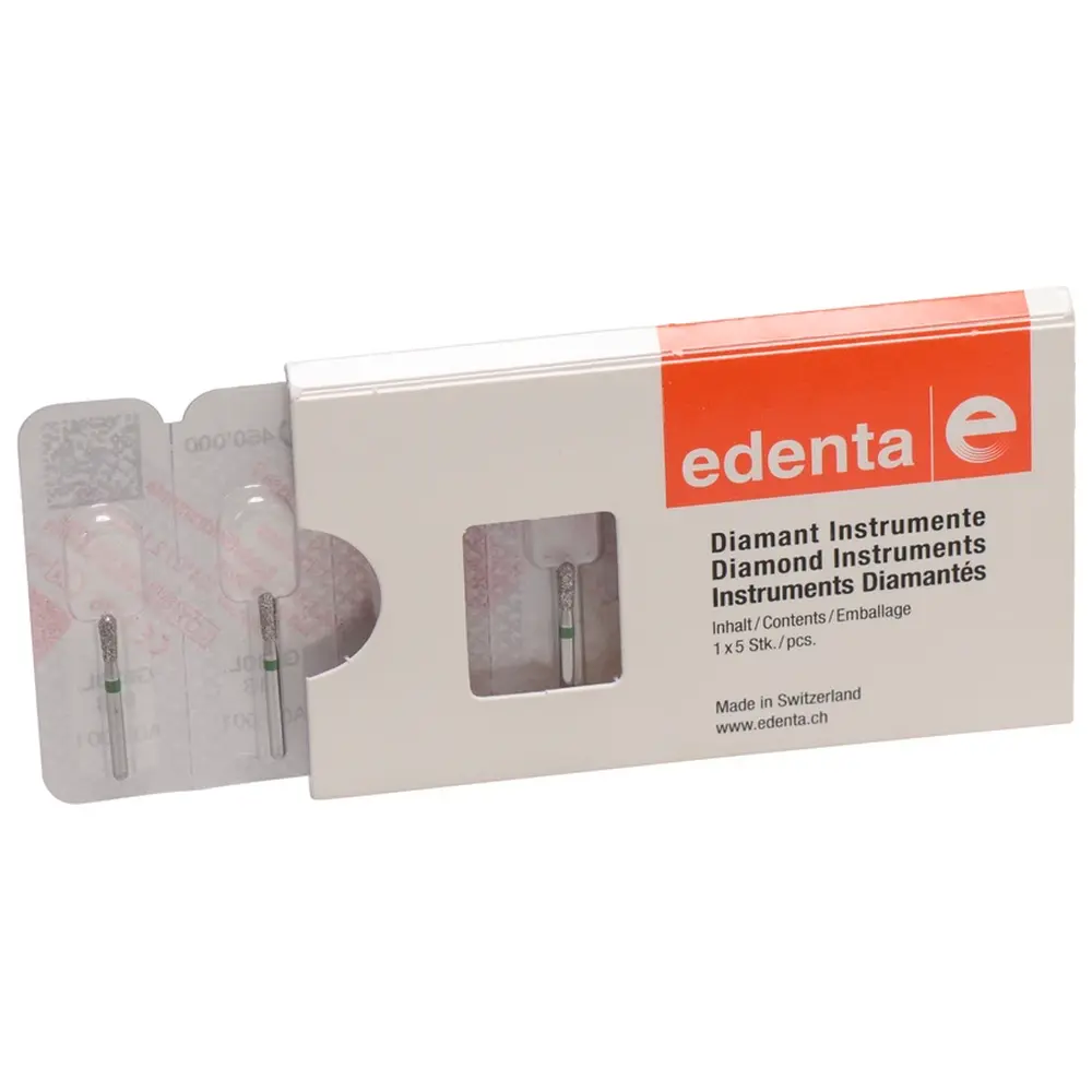 Edenta Diamanten 830L - Packung 5 Stück grün grob, FG, Figur 239 Birne lang, 5 mm, ISO 018