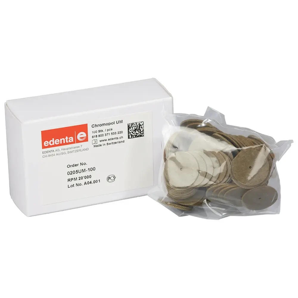 Edenta ChromoPol - Packung 100 Stück unmontiert, braun mittel, Figur 371, 1 mm, ISO 220