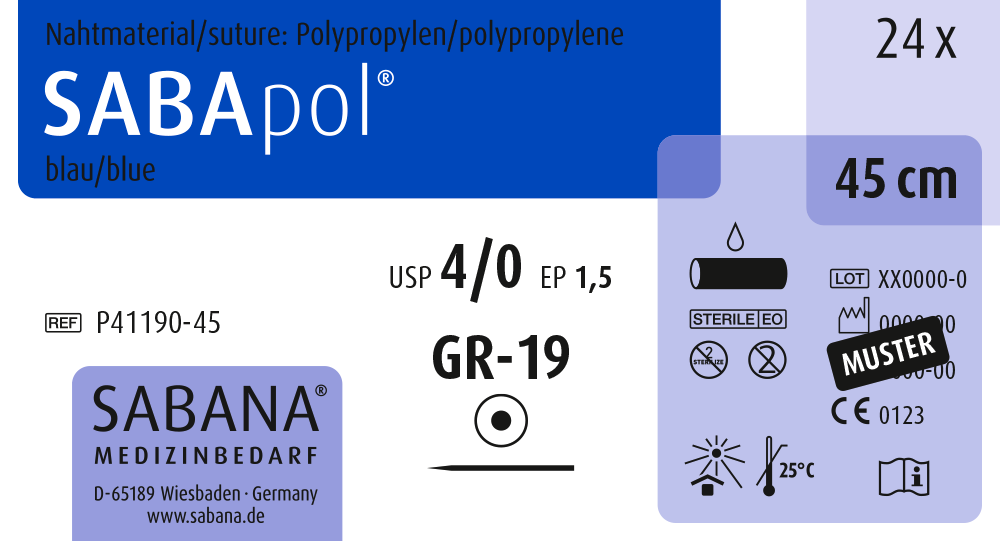 SABANA MEDIZINBEDARF SABApol® - Packung 24 Stück blau, 45 cm, GR-19, USP 4/0, Stärke 1,5