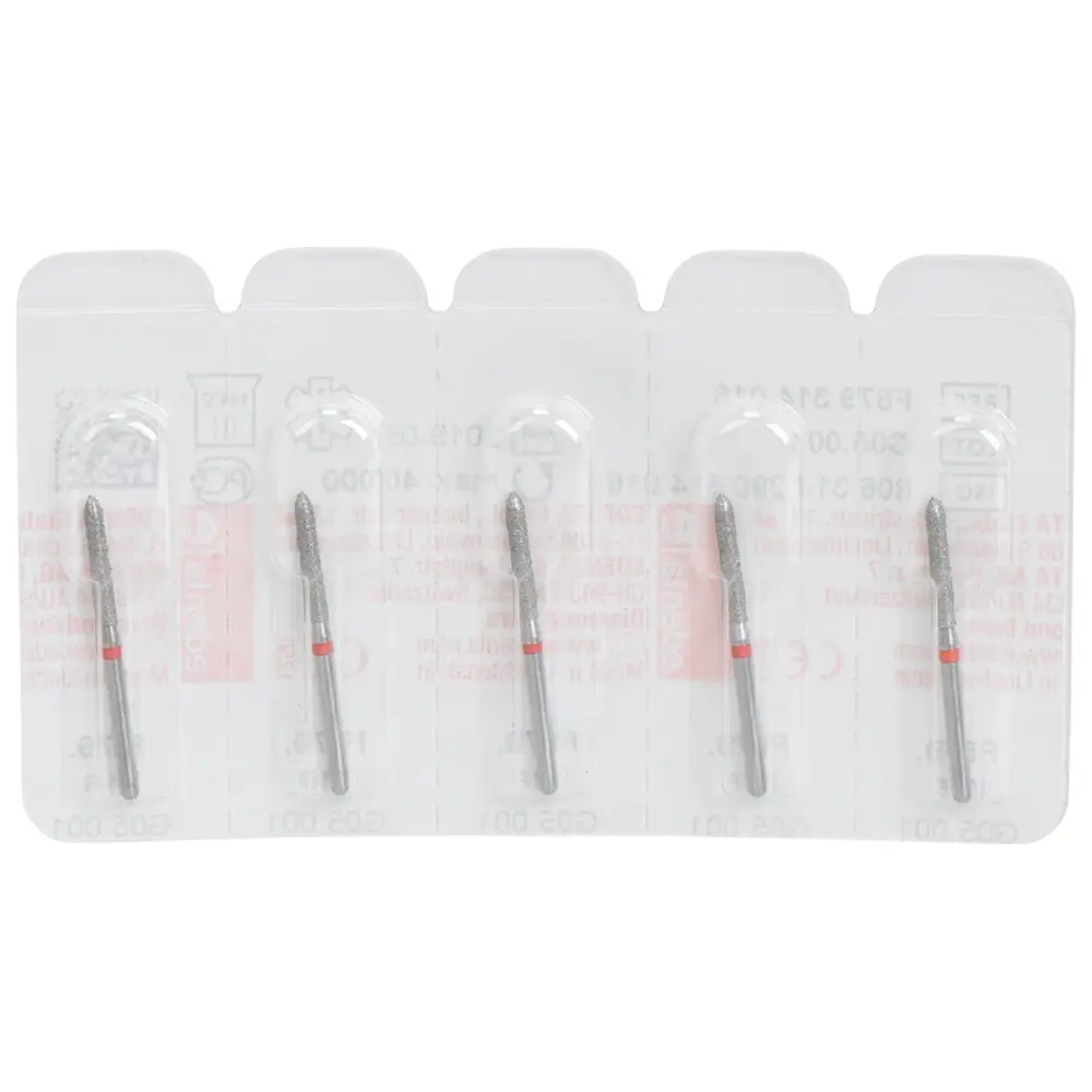 Edenta Diamanten 879 - Packung 5 Stück rot fein, FG, Figur 290 Torpedo zylindrisch, 10 mm, ISO 016