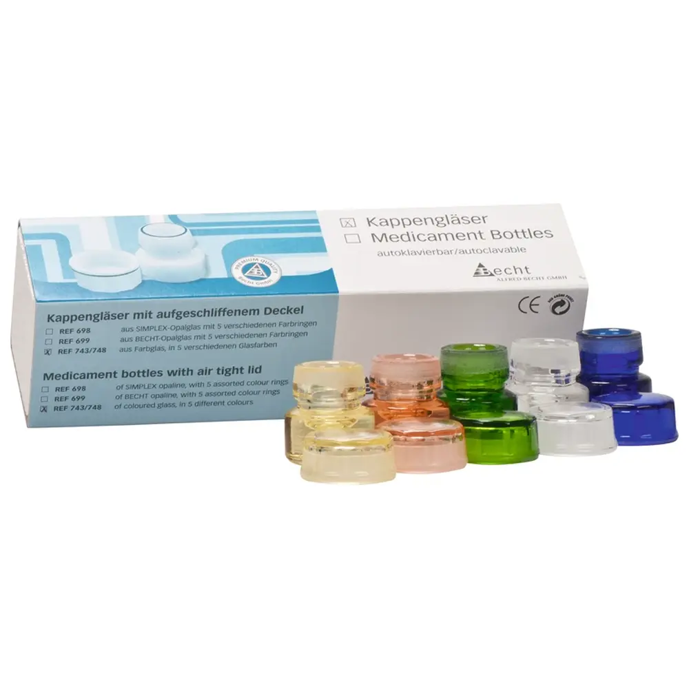 Becht Kappengläser aus Buntglas - Sortiment 5 Stück sortiert (klar, gelb, rosalin, grün, blau)