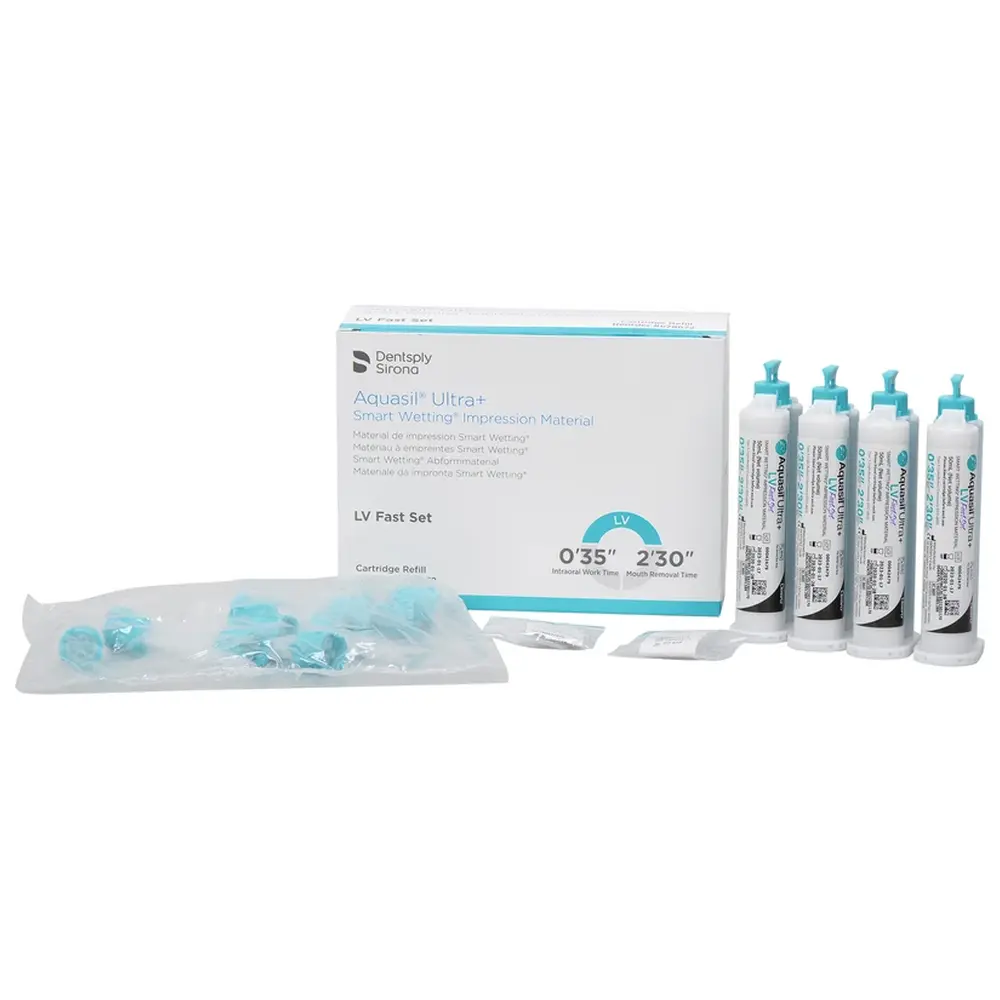 Dentsply Sirona Aquasil® Ultra+ - Nachfüllpackung 4 x 50 ml Doppelkartusche LV Fast Set, Zubehör