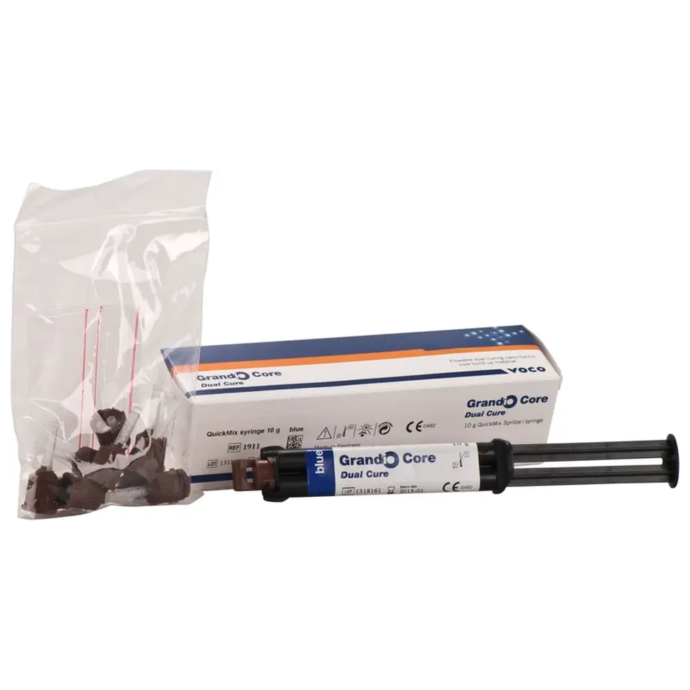 VOCO Grandio Core Dual Cure - Packung 10 g QuickMix Spritze blau, Mischkanülen Typ 11, Aufsätze Typ 4
