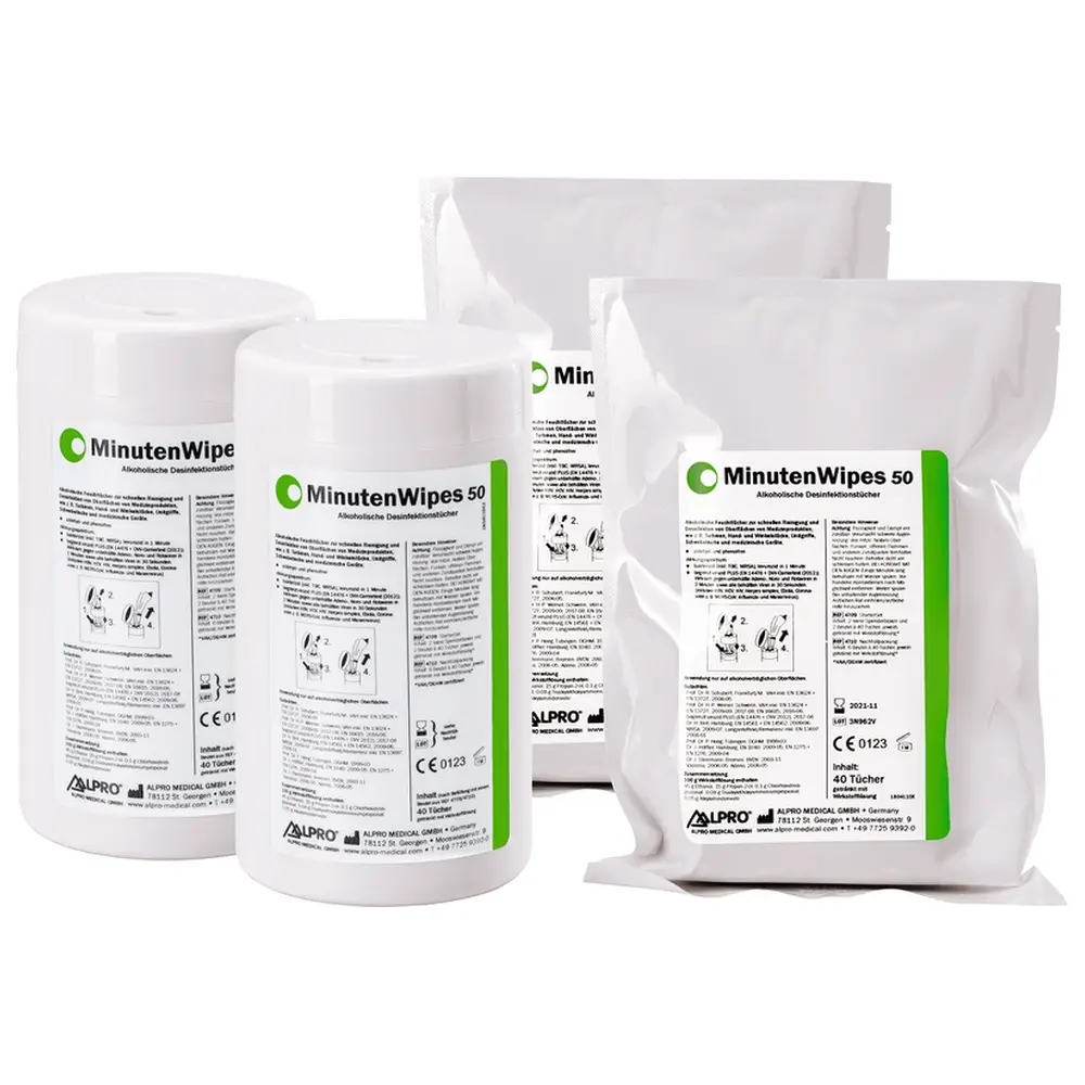 ALPRO MEDICAL MinutenWipes 50 - StarterSet 2 Spenderboxen leer, 2 Nachfüllbeutel