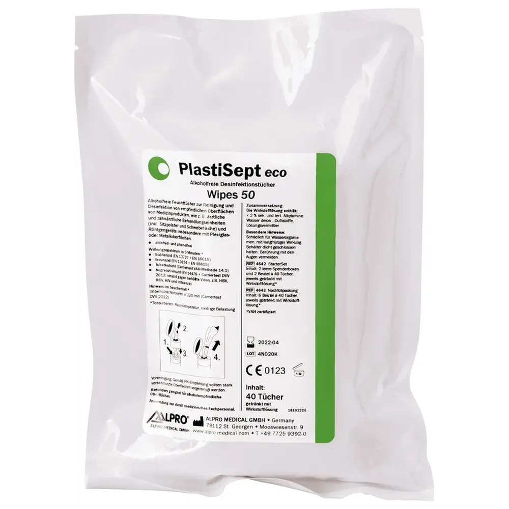 ALPRO MEDICAL PlastiSept eco Wipes 50 - Packung 6 Nachfüllbeutel