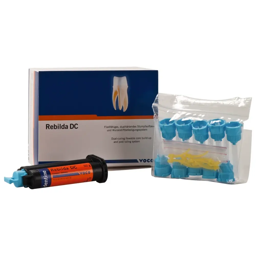 VOCO Rebilda® DC - Packung 50 g Kartusche dentin, Mischkanülen Typ 12, Applikationsaufsätze Typ 3