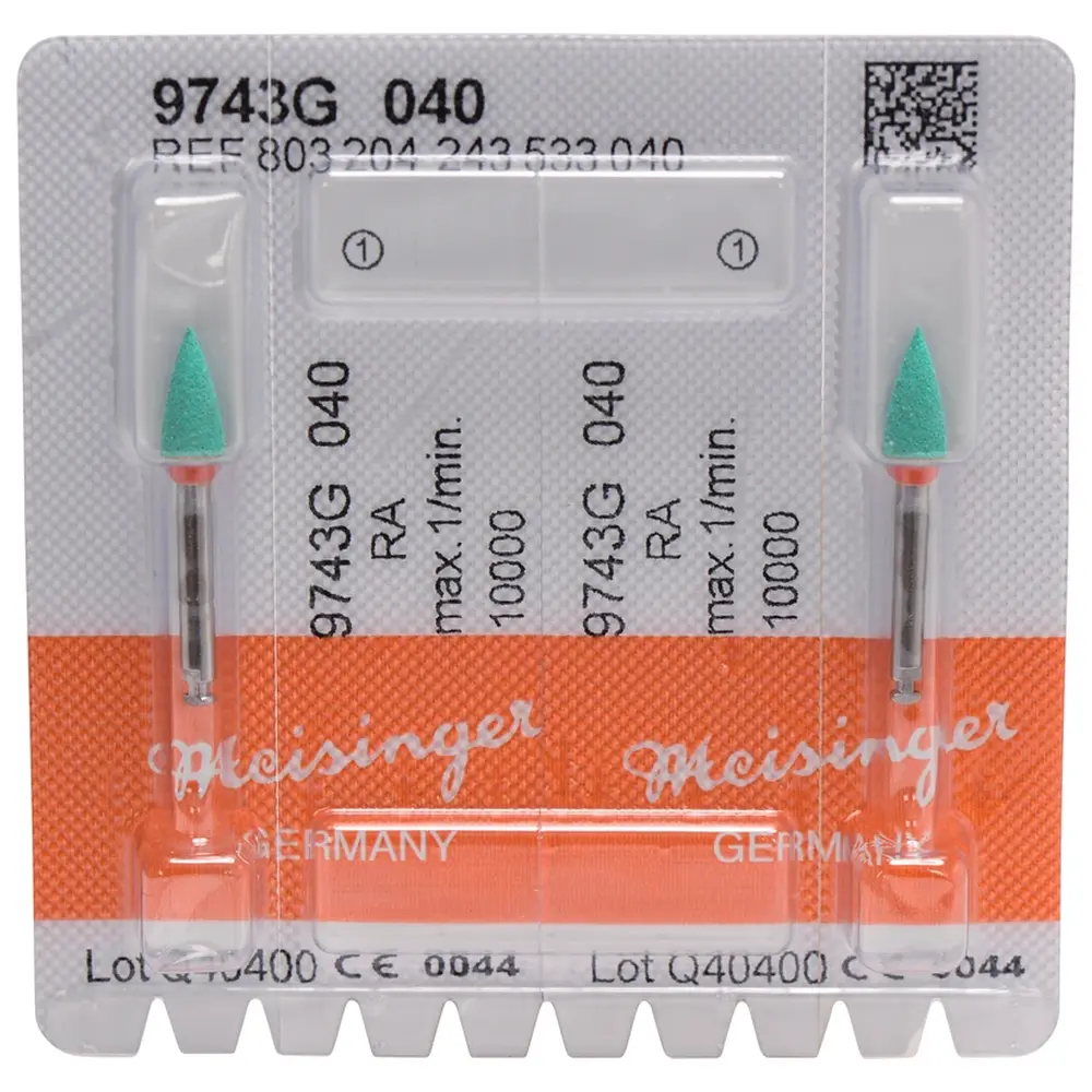 Hager & Meisinger Diamantpolierer 9743 - Packung 2 Stück grün grob, RA, Figur 243, 10 mm, ISO 040