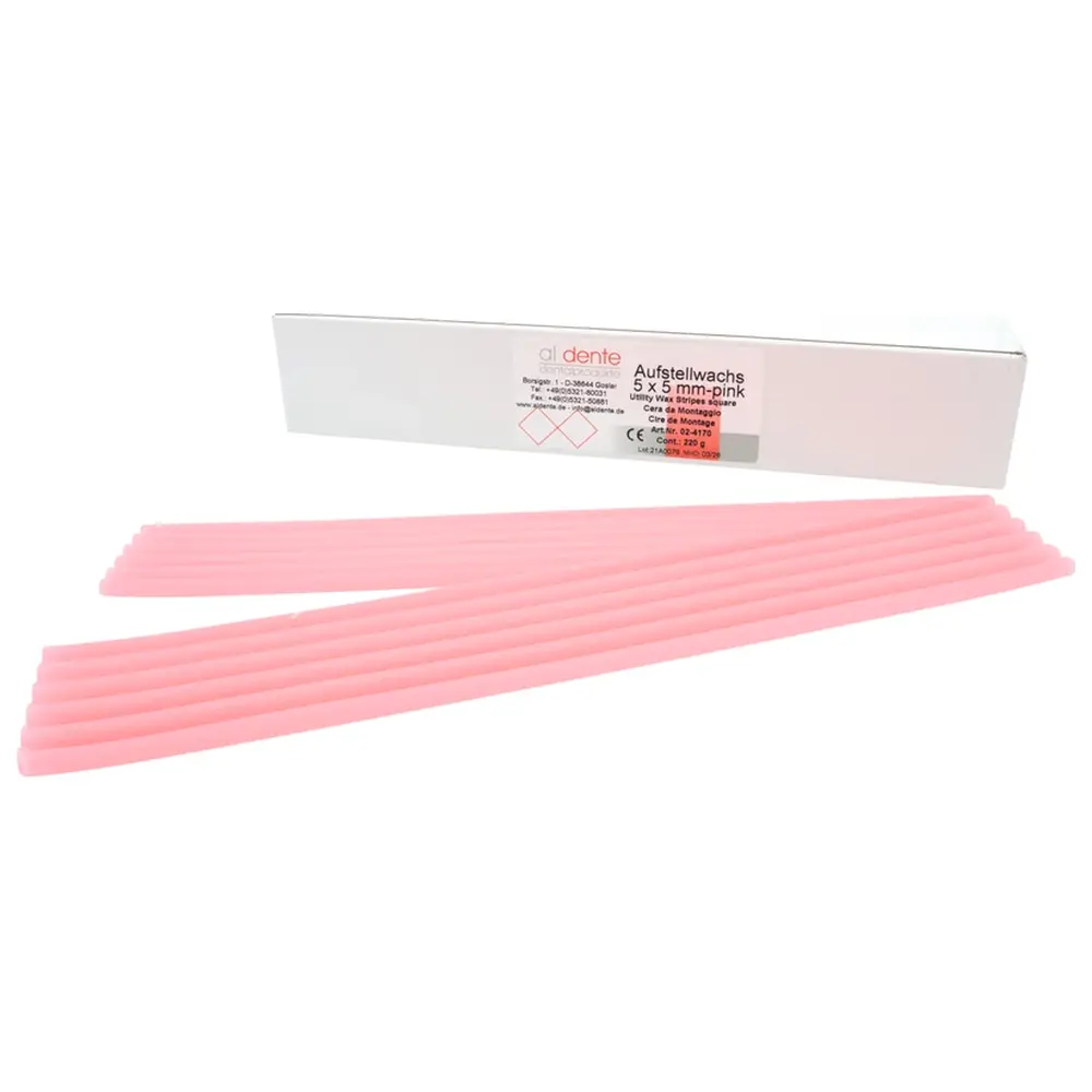al dente Dentalprodukte Aufstellwachs - Packung 220 g Stripes 5 x 5 mm, hellrosa