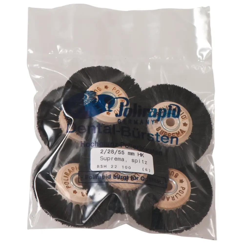 53267_Suprema_Rundbuersten__Packung_6_Stueck_mit_Holzkern_2reihig_spitz_Kern_28_mm_Aussen_55_mm Polirapid Suprema Rundbürsten - Packung 6 Stück mit Holzkern, 2-reihig, spitz, Kern: 28 mm, Außen: 55 mm