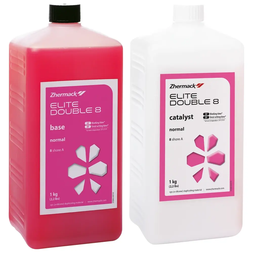 Zhermack Elite Double 8 - Packung 1 kg Flasche Base, 1 kg Flasche Katalysator, rosa, normalabbindend