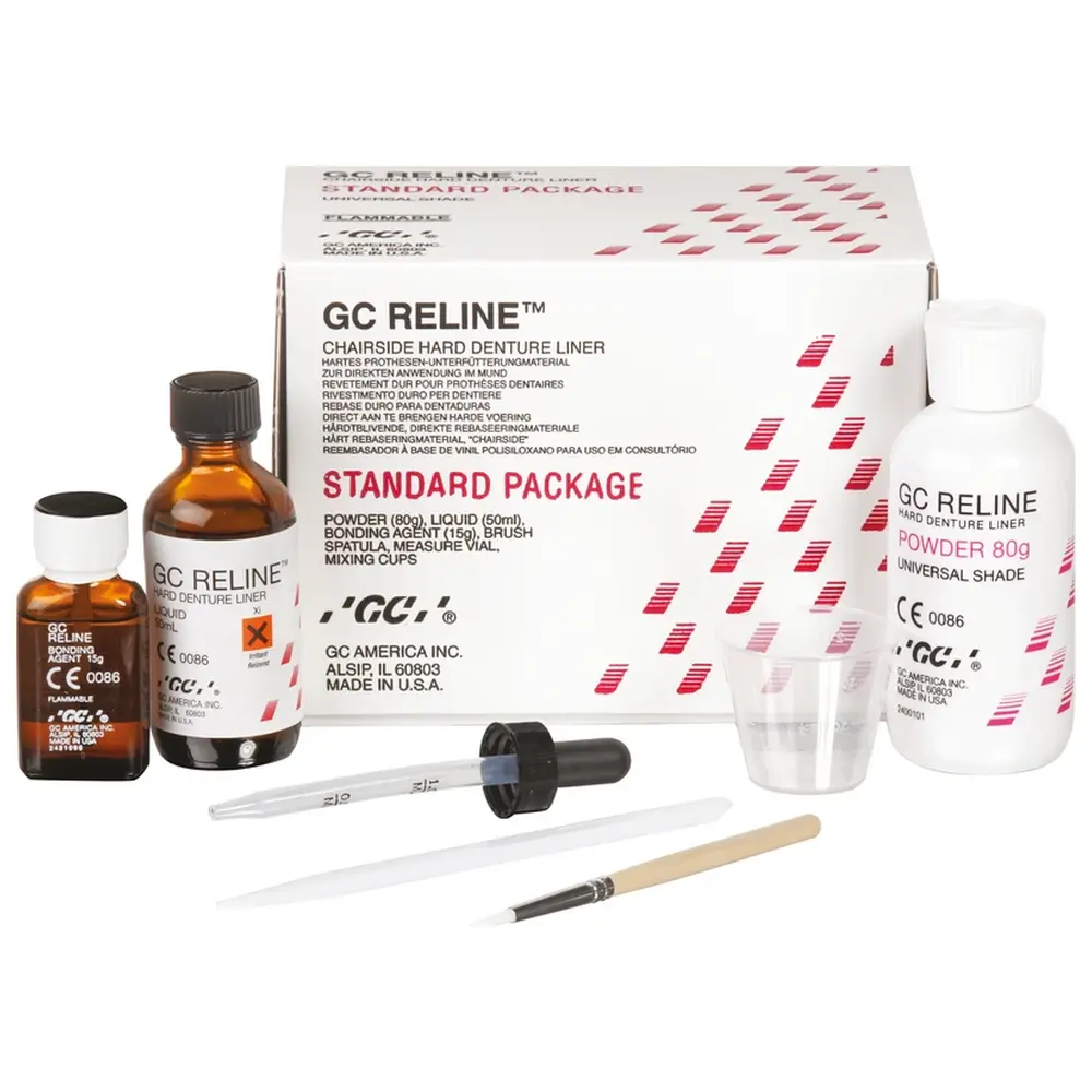 GC RELINE™ - Einführungspackung 80 g Pulver rosa universal, 50 ml Flüssigkeit, Zubehör
