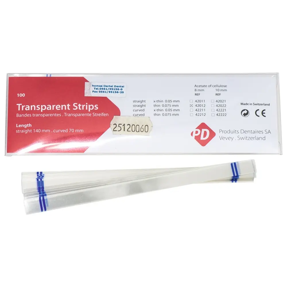 Produits Dentaires Transparente Streifen - Packung 100 Stück Länge 140 mm, Breite 8 mm, dünn, gerade