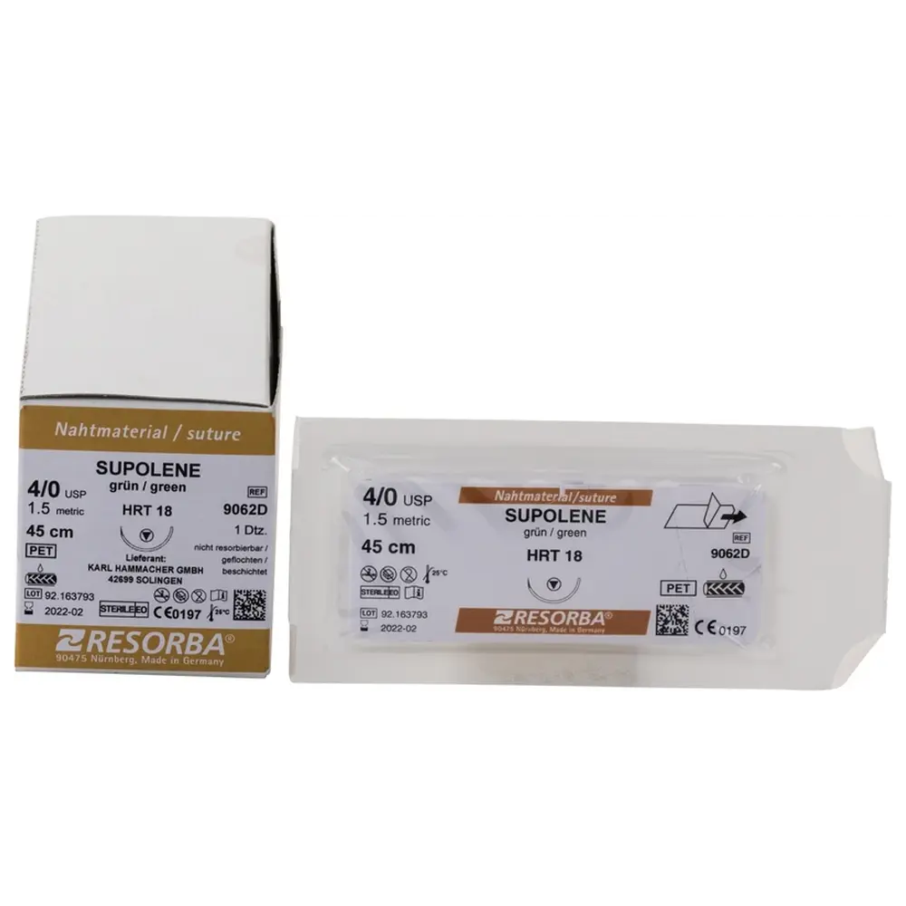 Resorba Medical RESORBA® Supolene - Packung 12 Stück grün, 45 cm, HRT18, USP 4/0