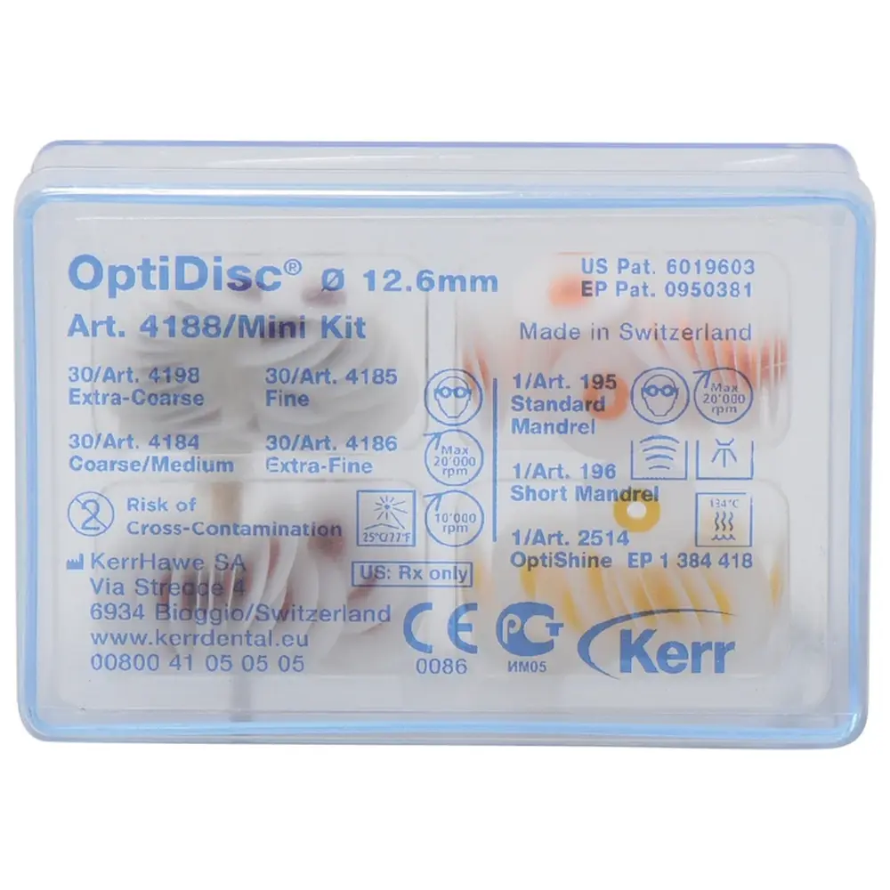 Kerr OptiDisc® - Mini-Kit 120 Stück sortiert, Ø 12,5 mm, 5 Mandrelle, 1 OptiShine