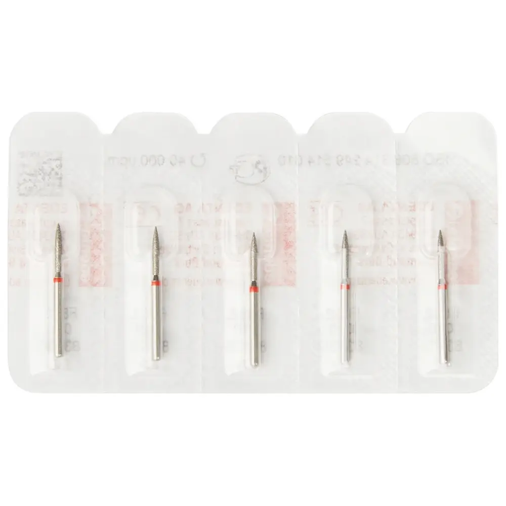 Edenta Diamanten 862 - Packung 5 Stück rot fein, FG, Figur 249 Flamme, 8 mm, ISO 010