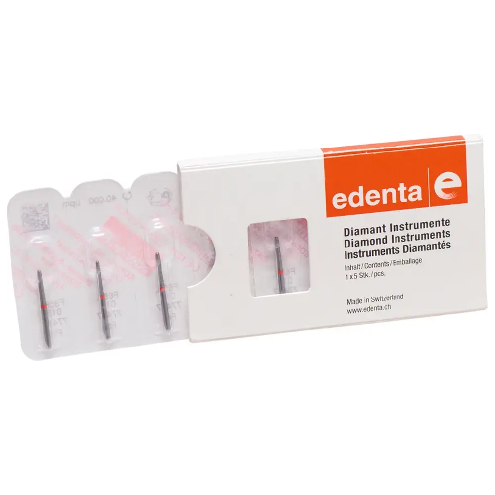 Edenta Diamanten 856 - Packung 5 Stück rot fein, FG, Figur 198 Konus rund, 8 mm, ISO 016