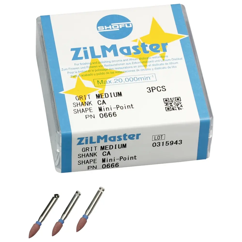 SHOFU ZiLMaster - Packung 3 Stück blau mittel, RA, Figur Minispitze, ISO 030