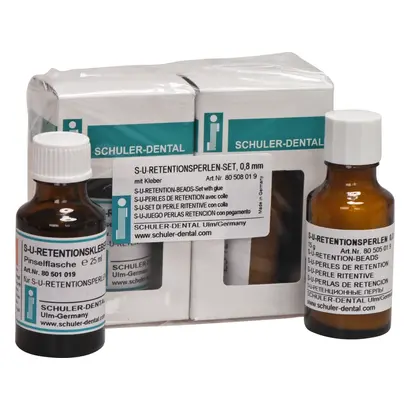 SCHULER-DENTAL S-U-Retentionsperlen - Set 15 g Retentionsperlen Ø 0,8 mm, 15 ml Retentionskleber