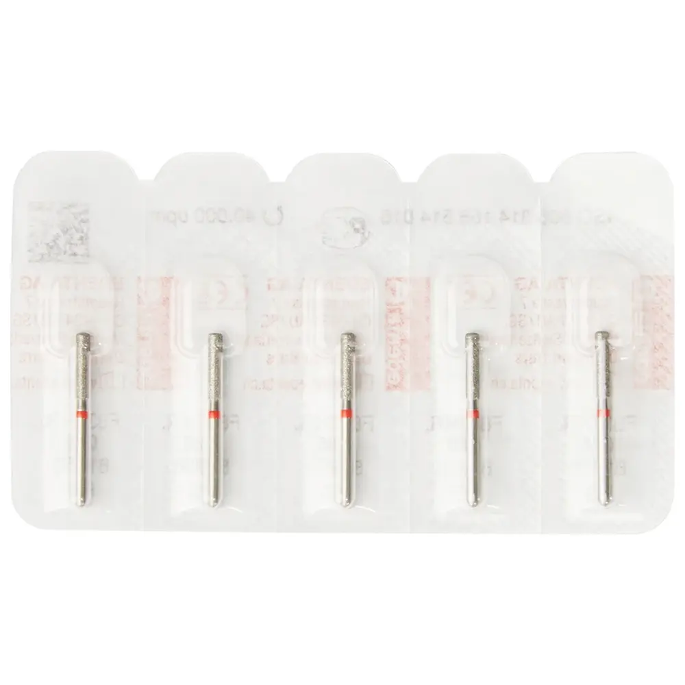 Edenta Diamanten 837KR - Packung 5 Stück rot fein, FG, Figur 158 Zylinder Kante rund, 8 mm, ISO 016