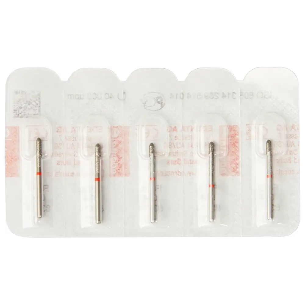 Edenta Diamanten 878 - Packung 5 Stück rot fein, FG, Figur 289 Torpedo zylindrisch, 8 mm, ISO 014