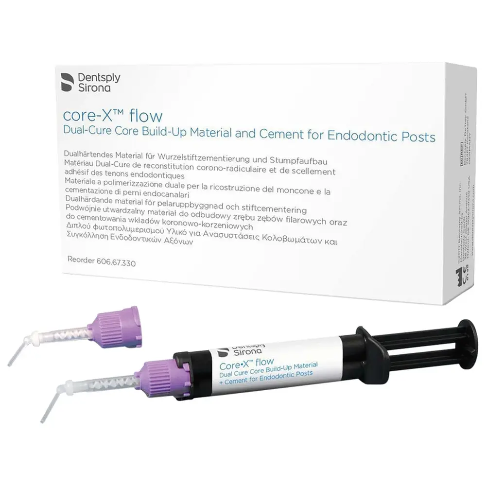 Dentsply Sirona core-X™ flow - Nachfüllpackung 4 x 4,75 g Spritze, 20 Mischkanülen mit Intraoral-Tip