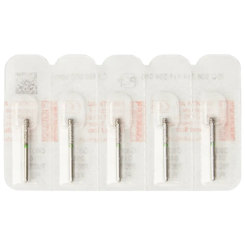Edenta Diamanten 837 - Packung 5 Stück grün grob, FG, Figur 111 Zylinder flach, 8 mm, ISO 016