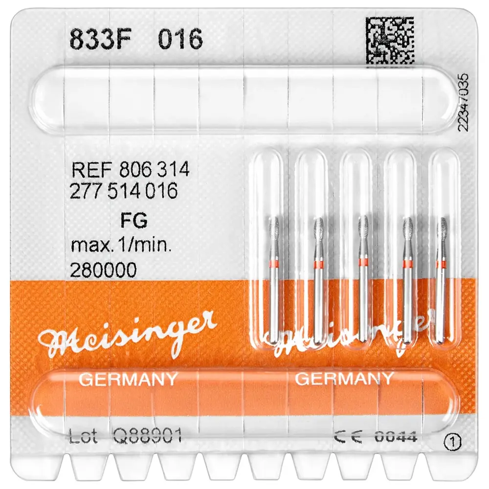 Hager & Meisinger Diamanten 833 - Packung 5 Stück rot fein, FG, Figur 277 Ei, 3,4 mm, ISO 016