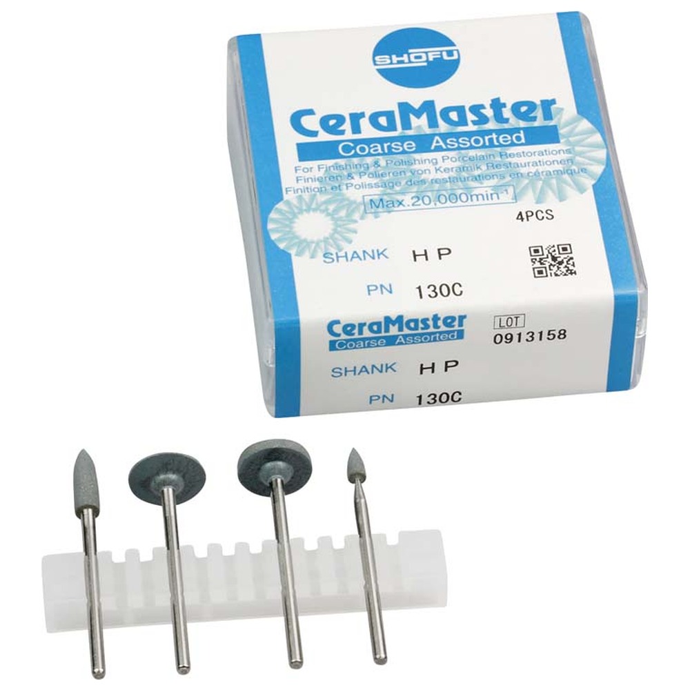 SHOFU CeraMaster - Sortiment 4 Stück dunkelgrau grob, HP, (Figur Walze, Minispitze, KN7, W6)