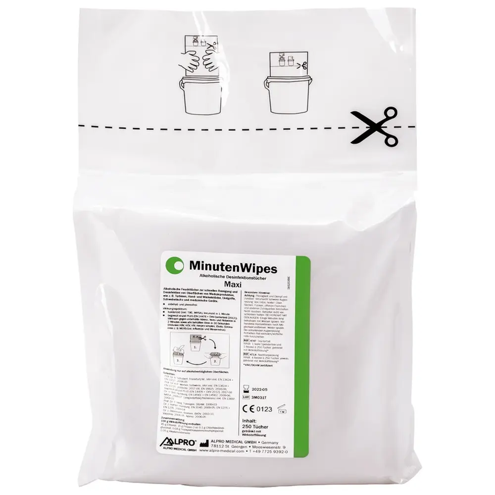 ALPRO MEDICAL MinutenWipes Maxi - Karton 4 Beutel x 250 Tücher