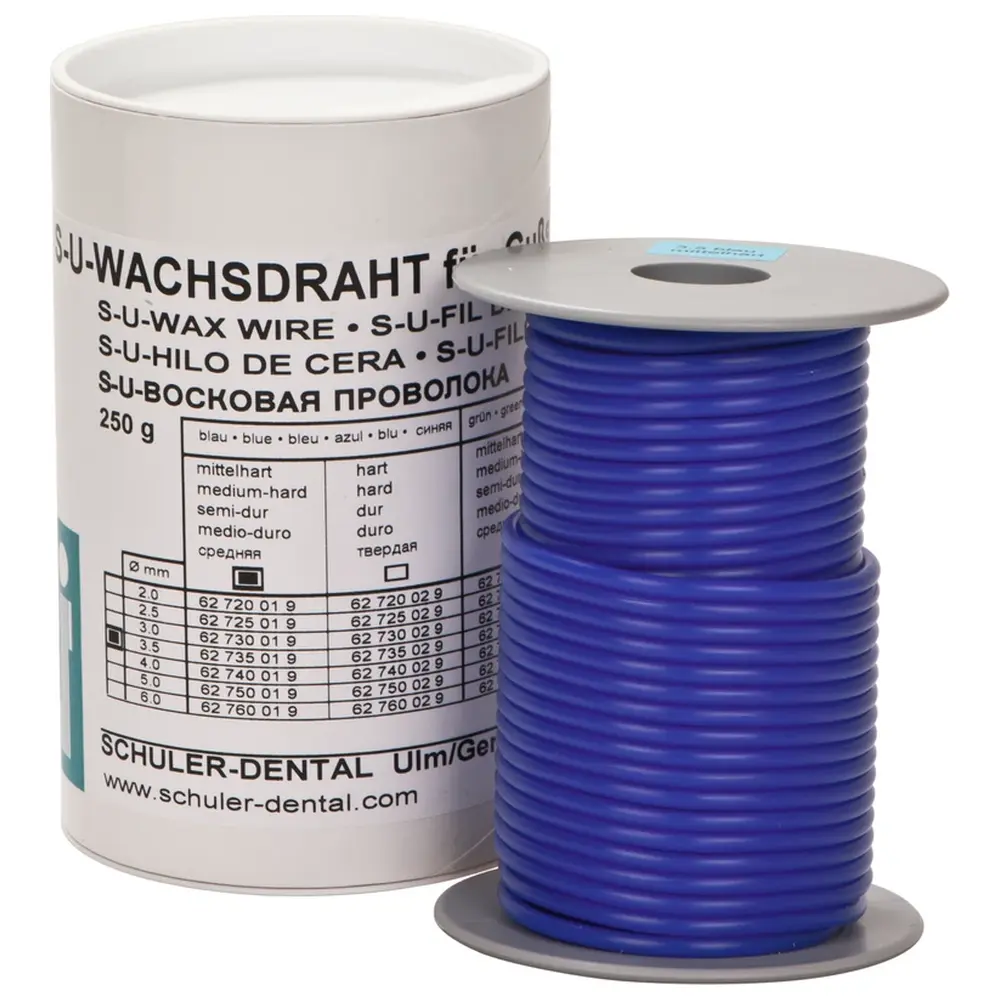 SCHULER-DENTAL S-U-WACHSDRAHT - Rolle 250 g blau, Ø 3,5 mm, mittel hart