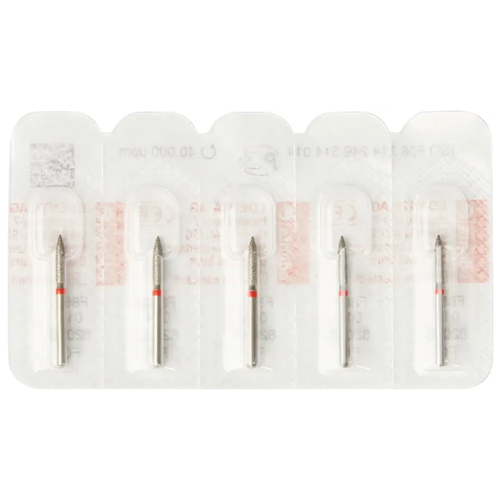 Edenta Diamanten 862 - Packung 5 Stück rot fein, FG, Figur 249 Flamme, 8 mm, ISO 014