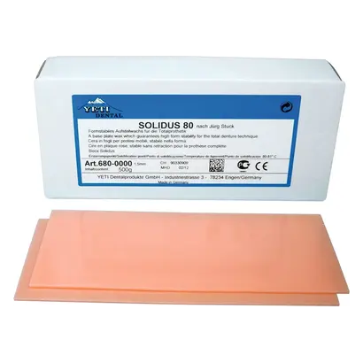 Yeti Dentalprodukte GmbH SOLIDUS Plattenwachs 80 1,5mm mittelhart Pa 500g Yeti Dentalprodukte GmbH SOLIDUS Plattenwachs 80 1,5mm mittelhart Pa 500g