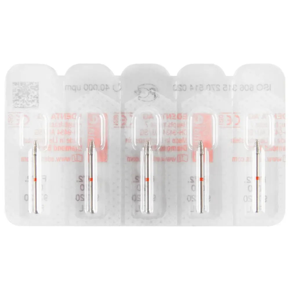 Edenta Okklusal Gestalter 972 - Packung 5 Stück rot fein, FG lang, Fig. 270 Granate rund, 4 mm, ISO 020