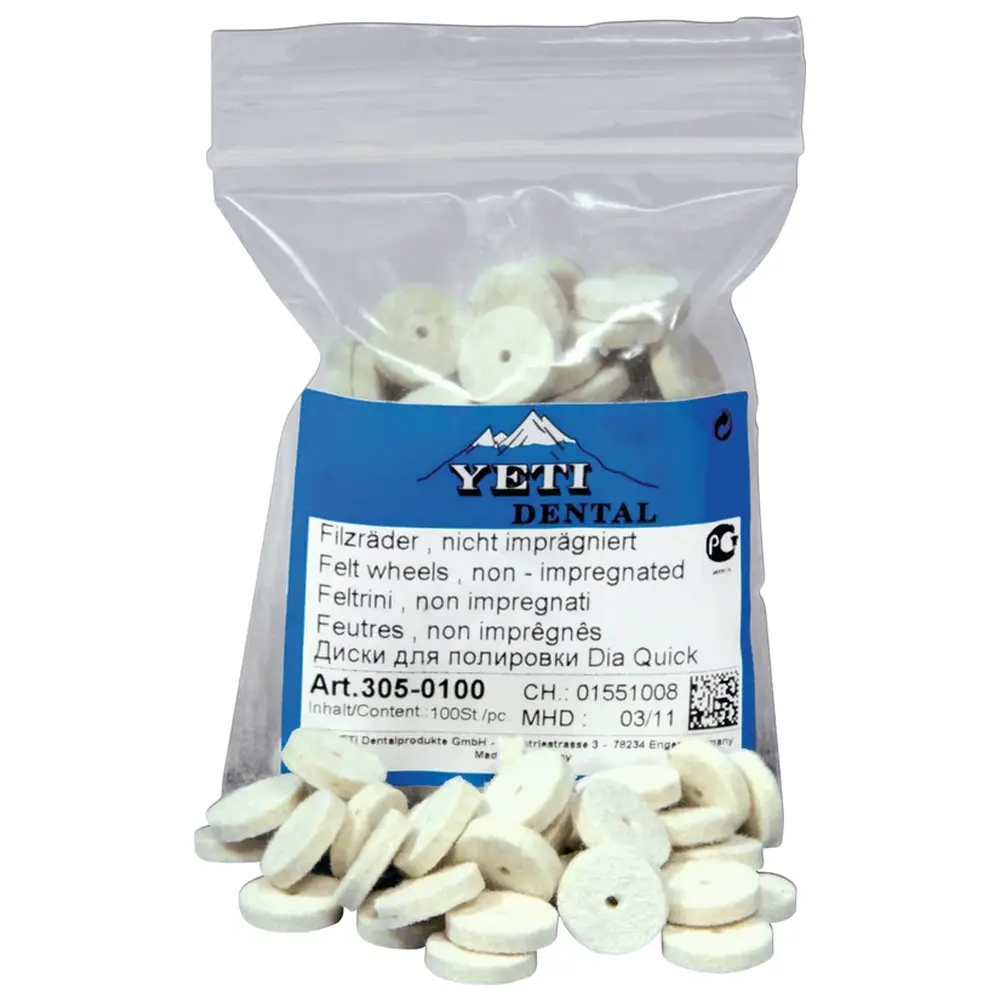 Yeti DIA GLACE Filzräder - Packung 100 Stück ohne Gleitmittelimprägnierung