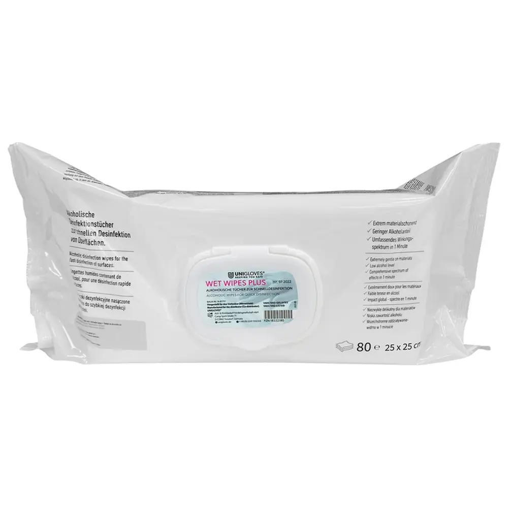 UNIGLOVES Wet Wipes Plus - Packung 80 Stück 25 x 25 cm
