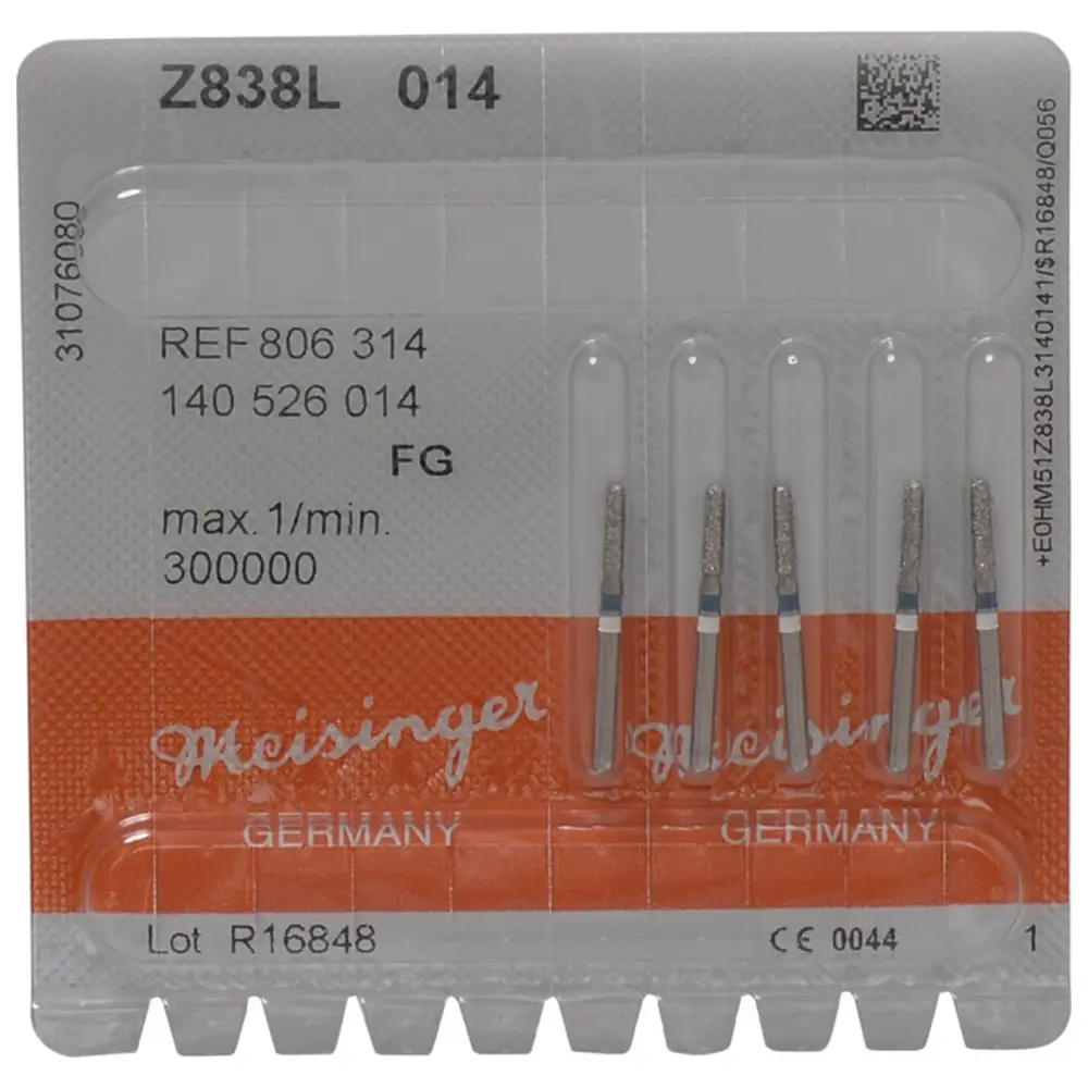 Hager & Meisinger Diamanten Z838L - Packung 5 Stück blau mittel, FG, Figur 140 lang Zylinder rund, 6 mm, ISO 014