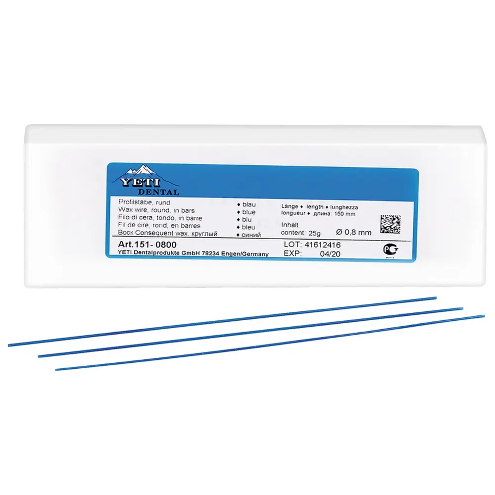 Yeti CONSEQUENT und Profilstäbe - Packung 25 g Profilstäbe Wachsdraht blau, rund, hart, 0,8 mm Stärke