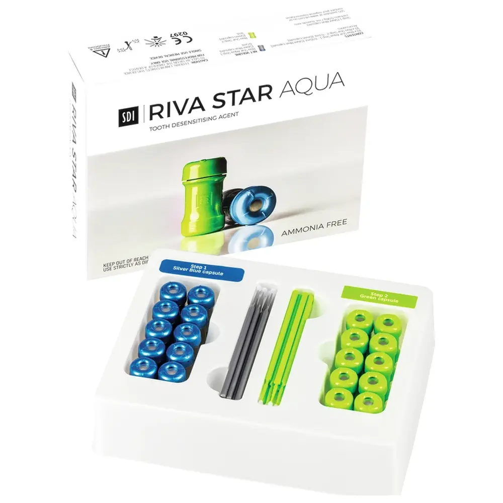 SDI RIVA STAR AQUA - Kit 20 Kapseln (Step 1/blau, Step 2/grün), Zubehör SDI RIVA STAR AQUA - Kit 20 Kapseln (Step 1/blau, Step 2/grün), Zubehör