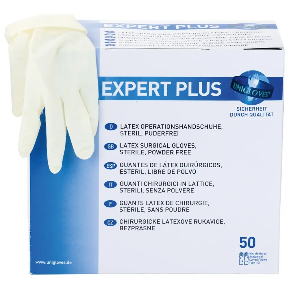 Unigloves EXPERT PLUS - Packung 50 Paar puderfrei, natur, Größe 7
