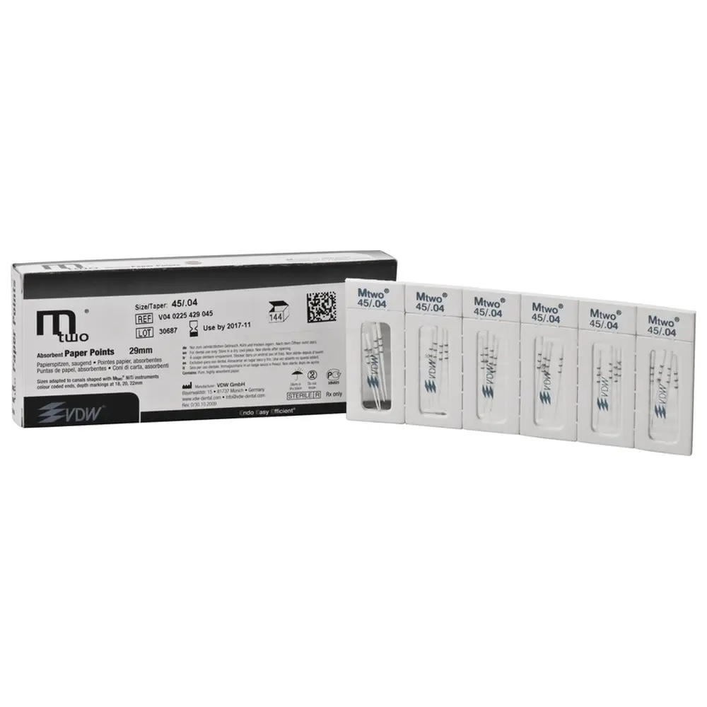 VDW Mtwo® Papierspitzen - Packung 144 Stück 29 mm, Taper.04, ISO 045