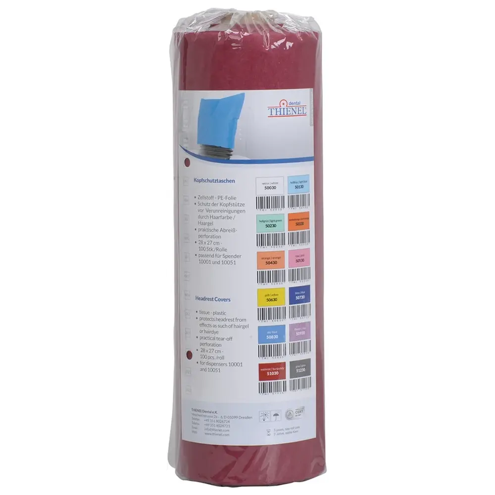 THIENEL Dental Kopfschutztaschen - Rolle 100 Stück weinrot, 28 x 25 cm