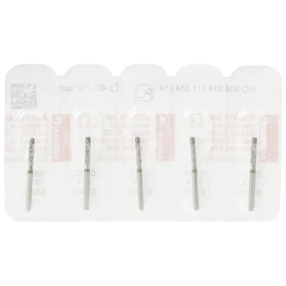 Edenta Diamanten 837 - Packung 5 Stück grün grob, FG, Figur 111 Zylinder flach, 8 mm, ISO 014