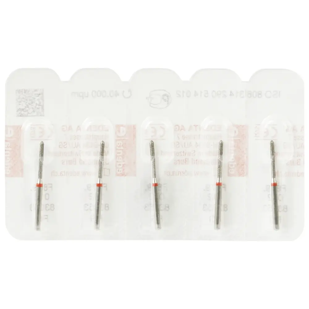 Edenta Diamanten 879 - Packung 5 Stück rot fein, FG, Figur 290 Torpedo zylindrisch, 10 mm, ISO 012
