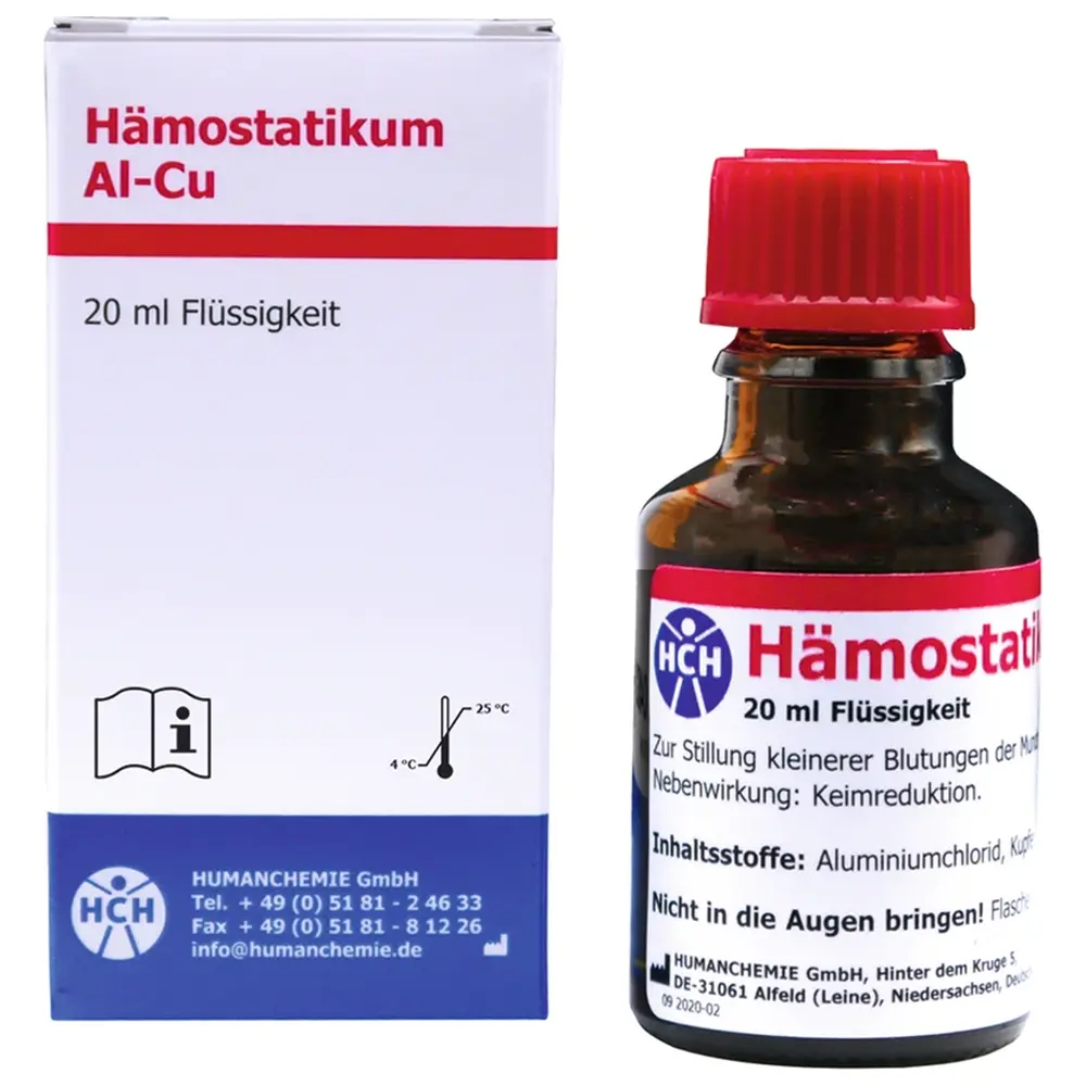 HUMANCHEMIE Hämostatikum Al-Cu - Flasche 20 ml Flüssigkeit mit Tropfeinsatz