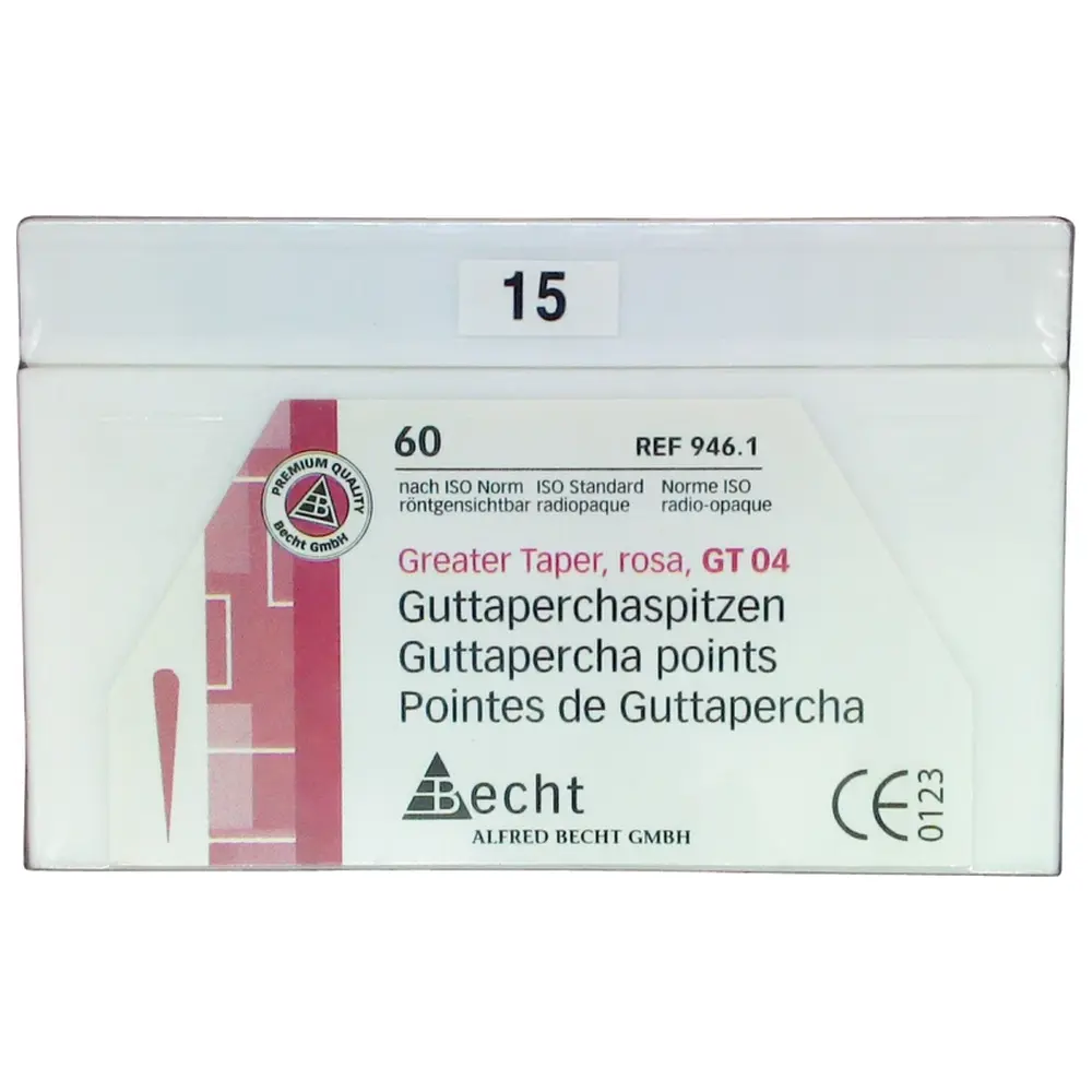 Becht Guttaperchaspitzen rosa Greater Taper - Packung 60 Stück Taper.04, ISO 015