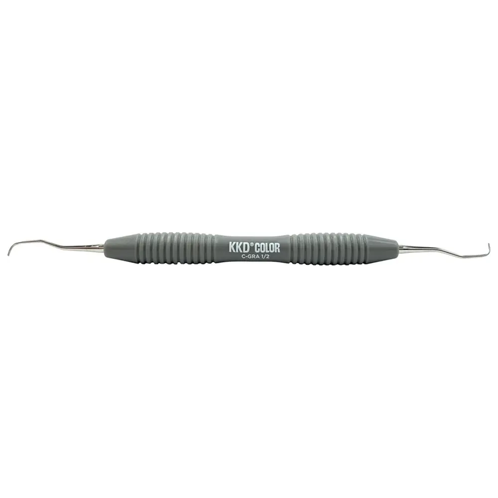 Kentzler-Kaschner KKD® COLOR Gracey Kürette - Stück Figur 1/2, für Frontzähne, grau, mit ergonomischem Silicongriff